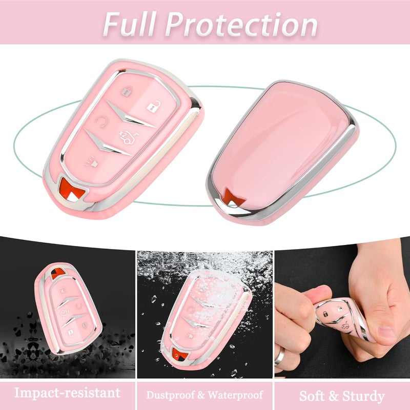 JAMCARI for Cadillac Key Fob Cover - Soft TPU Key Case Protection with Bling Keychain Fit for Escalade CTS SRX XT5 ATS CT6 5 Buttons Smart Key Case - Image 3